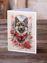 Load image into Gallery viewer, Norwegian Elkhound Valentine Roses Greeting Cards - Blank Note Cards – 8-Pack of Artist-Designed Cards with Envelopes