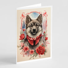 Load image into Gallery viewer, Norwegian Elkhound Valentine Roses Greeting Cards - Blank Note Cards – 8-Pack of Artist-Designed Cards with Envelopes