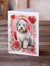 Load image into Gallery viewer, Old English Sheepdog Valentine Roses Greeting Cards - Blank Note Cards – 8-Pack of Artist-Designed Cards with Envelopes