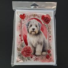Load image into Gallery viewer, Old English Sheepdog Valentine Roses Greeting Cards - Blank Note Cards – 8-Pack of Artist-Designed Cards with Envelopes