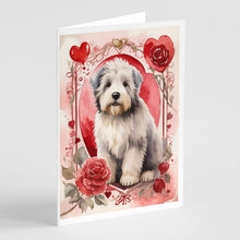 Load image into Gallery viewer, Old English Sheepdog Valentine Roses Greeting Cards - Blank Note Cards – 8-Pack of Artist-Designed Cards with Envelopes