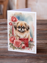 Load image into Gallery viewer, Pekingese Valentine Roses Greeting Cards - Blank Note Cards – 8-Pack of Artist-Designed Cards with Envelopes
