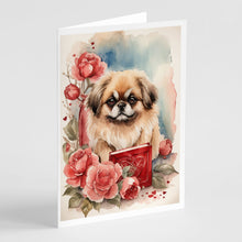 Load image into Gallery viewer, Pekingese Valentine Roses Greeting Cards - Blank Note Cards – 8-Pack of Artist-Designed Cards with Envelopes