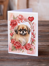 Load image into Gallery viewer, Pekingese Valentine Roses Greeting Cards - Blank Note Cards – 8-Pack of Artist-Designed Cards with Envelopes