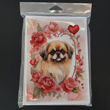 Load image into Gallery viewer, Pekingese Valentine Roses Greeting Cards - Blank Note Cards – 8-Pack of Artist-Designed Cards with Envelopes