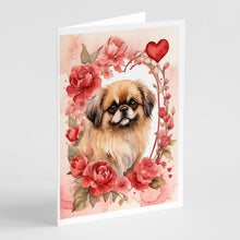 Load image into Gallery viewer, Pekingese Valentine Roses Greeting Cards - Blank Note Cards – 8-Pack of Artist-Designed Cards with Envelopes
