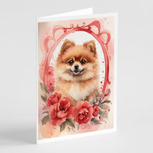 Load image into Gallery viewer, Pomeranian Valentine Roses Greeting Cards - Blank Note Cards – 8-Pack of Artist-Designed Cards with Envelopes