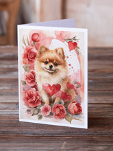 Load image into Gallery viewer, Pomeranian Valentine Roses Greeting Cards - Blank Note Cards – 8-Pack of Artist-Designed Cards with Envelopes