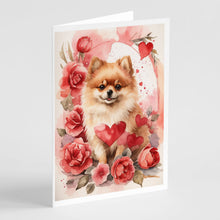 Load image into Gallery viewer, Pomeranian Valentine Roses Greeting Cards - Blank Note Cards – 8-Pack of Artist-Designed Cards with Envelopes