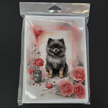 Load image into Gallery viewer, Black Pomeranian Valentine Roses Greeting Cards - Blank Note Cards – 8-Pack of Artist-Designed Cards with Envelopes