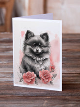 Load image into Gallery viewer, Black Pomeranian Valentine Roses Greeting Cards - Blank Note Cards – 8-Pack of Artist-Designed Cards with Envelopes
