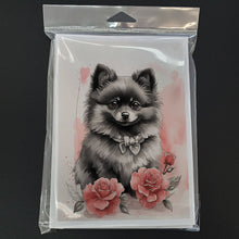 Load image into Gallery viewer, Black Pomeranian Valentine Roses Greeting Cards - Blank Note Cards – 8-Pack of Artist-Designed Cards with Envelopes