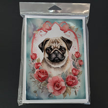 Load image into Gallery viewer, Pug Valentine Roses Greeting Cards - Blank Note Cards – 8-Pack of Artist-Designed Cards with Envelopes