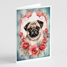 Load image into Gallery viewer, Pug Valentine Roses Greeting Cards - Blank Note Cards – 8-Pack of Artist-Designed Cards with Envelopes