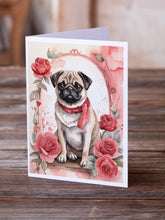 Load image into Gallery viewer, Pug Valentine Roses Greeting Cards - Blank Note Cards – 8-Pack of Artist-Designed Cards with Envelopes