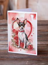 Load image into Gallery viewer, Rat Terrier Valentine Roses Greeting Cards - Blank Note Cards – 8-Pack of Artist-Designed Cards with Envelopes