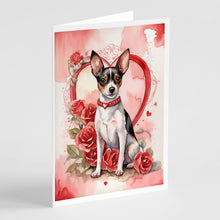 Load image into Gallery viewer, Rat Terrier Valentine Roses Greeting Cards - Blank Note Cards – 8-Pack of Artist-Designed Cards with Envelopes