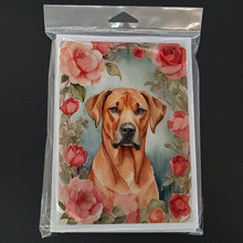 Load image into Gallery viewer, Rhodesian Ridgeback Valentine Roses Greeting Cards - Blank Note Cards – 8-Pack of Artist-Designed Cards with Envelopes