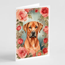 Load image into Gallery viewer, Rhodesian Ridgeback Valentine Roses Greeting Cards - Blank Note Cards – 8-Pack of Artist-Designed Cards with Envelopes