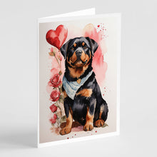Load image into Gallery viewer, Rottweiler Valentine Roses Greeting Cards - Blank Note Cards – 8-Pack of Artist-Designed Cards with Envelopes