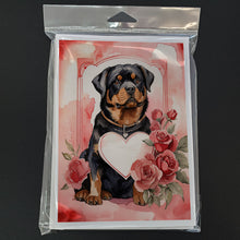 Load image into Gallery viewer, Rottweiler Valentine Roses Greeting Cards - Blank Note Cards – 8-Pack of Artist-Designed Cards with Envelopes