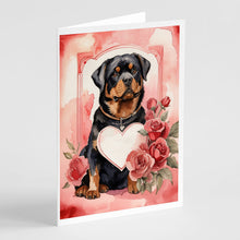 Load image into Gallery viewer, Rottweiler Valentine Roses Greeting Cards - Blank Note Cards – 8-Pack of Artist-Designed Cards with Envelopes