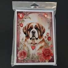 Load image into Gallery viewer, Saint Bernard Valentine Roses Greeting Cards - Blank Note Cards – 8-Pack of Artist-Designed Cards with Envelopes