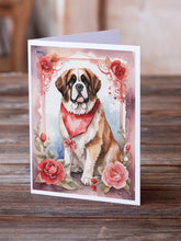 Load image into Gallery viewer, Saint Bernard Valentine Roses Greeting Cards - Blank Note Cards – 8-Pack of Artist-Designed Cards with Envelopes