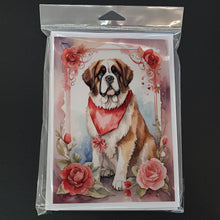 Load image into Gallery viewer, Saint Bernard Valentine Roses Greeting Cards - Blank Note Cards – 8-Pack of Artist-Designed Cards with Envelopes