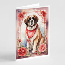 Load image into Gallery viewer, Saint Bernard Valentine Roses Greeting Cards - Blank Note Cards – 8-Pack of Artist-Designed Cards with Envelopes