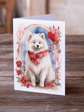 Load image into Gallery viewer, Samoyed Valentine Roses Greeting Cards - Blank Note Cards – 8-Pack of Artist-Designed Cards with Envelopes