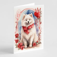 Load image into Gallery viewer, Samoyed Valentine Roses Greeting Cards - Blank Note Cards – 8-Pack of Artist-Designed Cards with Envelopes