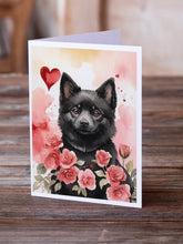 Load image into Gallery viewer, Schipperke Valentine Roses Greeting Cards - Blank Note Cards – 8-Pack of Artist-Designed Cards with Envelopes
