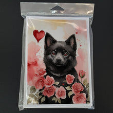Load image into Gallery viewer, Schipperke Valentine Roses Greeting Cards - Blank Note Cards – 8-Pack of Artist-Designed Cards with Envelopes