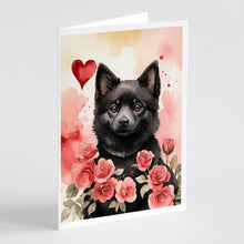 Load image into Gallery viewer, Schipperke Valentine Roses Greeting Cards - Blank Note Cards – 8-Pack of Artist-Designed Cards with Envelopes