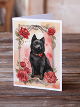 Load image into Gallery viewer, Schipperke Valentine Roses Greeting Cards - Blank Note Cards – 8-Pack of Artist-Designed Cards with Envelopes