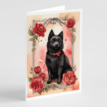 Load image into Gallery viewer, Schipperke Valentine Roses Greeting Cards - Blank Note Cards – 8-Pack of Artist-Designed Cards with Envelopes