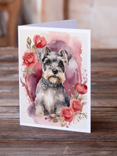 Load image into Gallery viewer, Schnauzer Valentine Roses Greeting Cards - Blank Note Cards – 8-Pack of Artist-Designed Cards with Envelopes