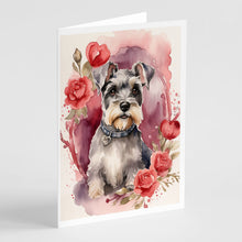 Load image into Gallery viewer, Schnauzer Valentine Roses Greeting Cards - Blank Note Cards – 8-Pack of Artist-Designed Cards with Envelopes