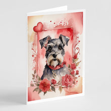 Load image into Gallery viewer, Schnauzer Valentine Roses Greeting Cards - Blank Note Cards – 8-Pack of Artist-Designed Cards with Envelopes