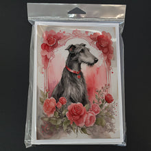 Load image into Gallery viewer, Scottish Deerhound Valentine Roses Greeting Cards - Blank Note Cards – 8-Pack of Artist-Designed Cards with Envelopes