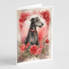 Load image into Gallery viewer, Scottish Deerhound Valentine Roses Greeting Cards - Blank Note Cards – 8-Pack of Artist-Designed Cards with Envelopes