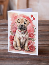 Load image into Gallery viewer, Shar Pei Valentine Roses Greeting Cards - Blank Note Cards – 8-Pack of Artist-Designed Cards with Envelopes