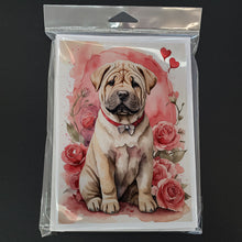 Load image into Gallery viewer, Shar Pei Valentine Roses Greeting Cards - Blank Note Cards – 8-Pack of Artist-Designed Cards with Envelopes