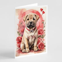 Load image into Gallery viewer, Shar Pei Valentine Roses Greeting Cards - Blank Note Cards – 8-Pack of Artist-Designed Cards with Envelopes
