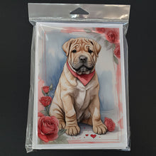 Load image into Gallery viewer, Shar Pei Valentine Roses Greeting Cards - Blank Note Cards – 8-Pack of Artist-Designed Cards with Envelopes