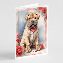 Load image into Gallery viewer, Shar Pei Valentine Roses Greeting Cards - Blank Note Cards – 8-Pack of Artist-Designed Cards with Envelopes