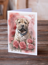 Load image into Gallery viewer, Shar Pei Valentine Roses Greeting Cards - Blank Note Cards – 8-Pack of Artist-Designed Cards with Envelopes