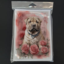 Load image into Gallery viewer, Shar Pei Valentine Roses Greeting Cards - Blank Note Cards – 8-Pack of Artist-Designed Cards with Envelopes