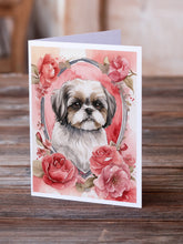 Load image into Gallery viewer, Shih Tzu Valentine Roses Greeting Cards - Blank Note Cards – 8-Pack of Artist-Designed Cards with Envelopes
